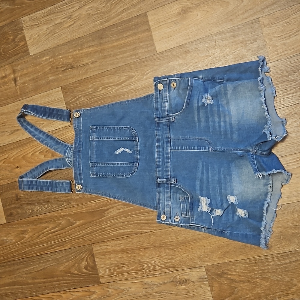 Denim overall shorts
